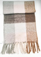 boucle heavy check scarf with braided fringes
