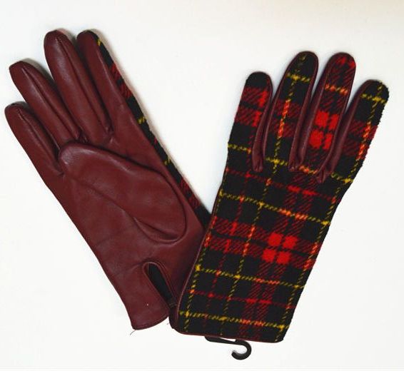 ladies red plaid check nappa leather glove
